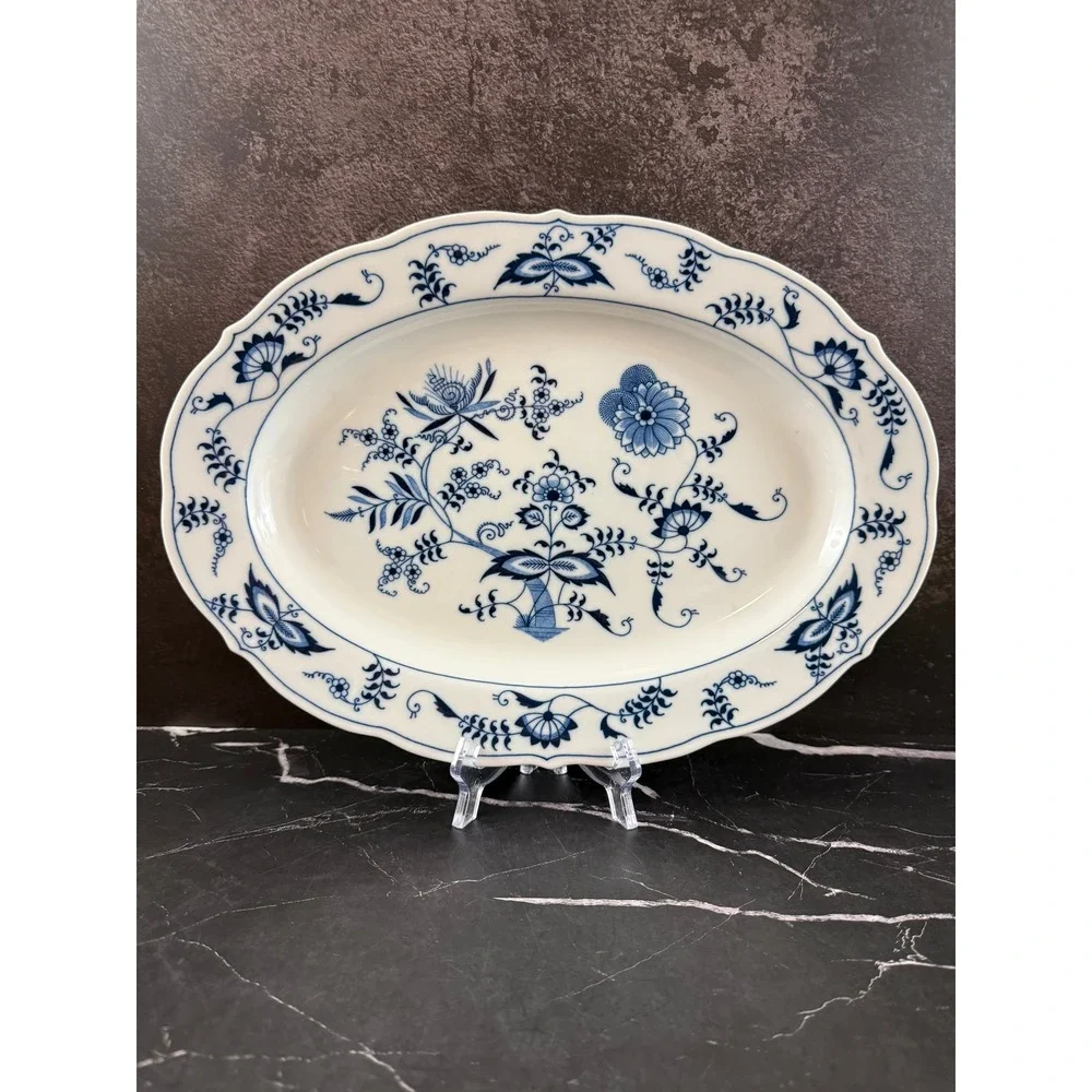 VTG Blue Danube Blue Onion 14in Serving Platter Banner Backstamp EUC!